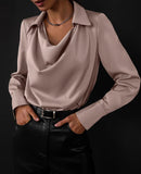 Collared Long-Sleeve Shirts Fashion Commuter Solid Color Blouse Casual Business Tops Women's Clothing