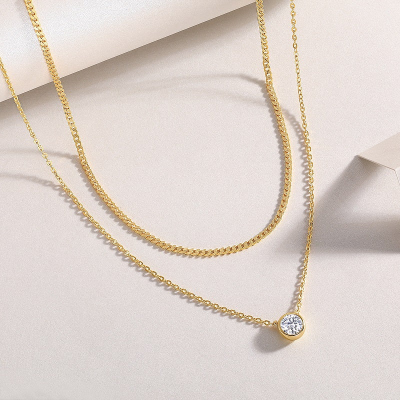 1-carat Luxury Fashion Minimalist Trend Jewelry Silver Pendant Necklace With Top-quality Moissanite, S925 Silver Electroplated With Gold