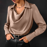 Collared Long-Sleeve Shirts Fashion Commuter Solid Color Blouse Casual Business Tops Women's Clothing