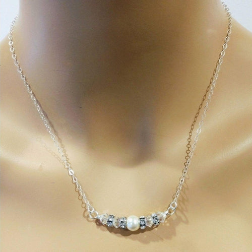 Silver Swarovski Crystal Pearl Necklace